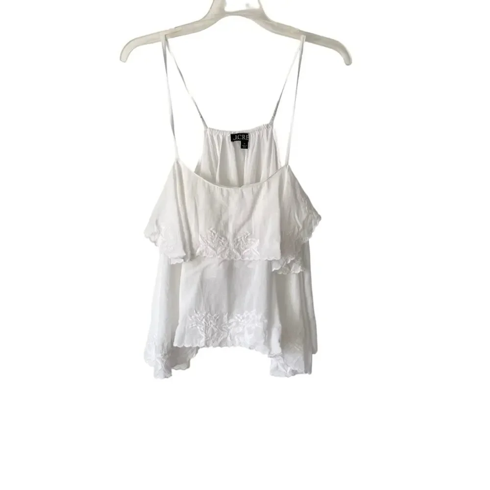 J. Crew White Embroidered Cotton Voile Tank Blouse Cami size medium
